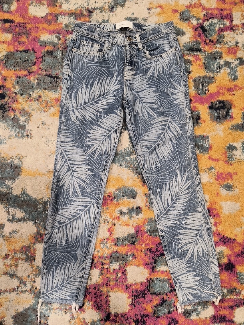 EUC Current/Elliott "The Stiletto" Palm-Leaf Print Skinny Jeans Designer